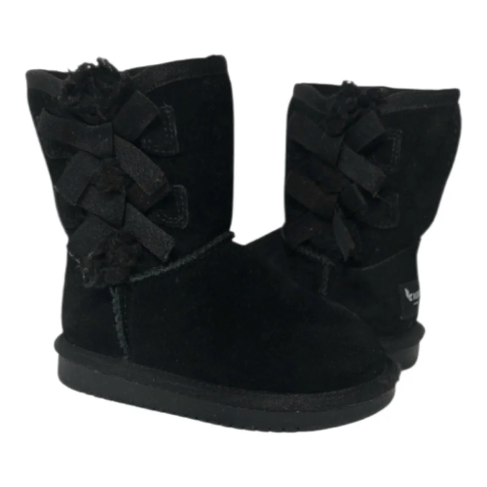 Koolaburra by‎ UGG Victoria Black Suede Short Boots Bow Detail Girl  7 1090330